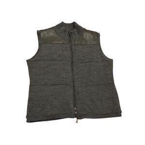 Ladies Charcoal Gray Reversible Silk Cashmere Wool Knit Leather Accent Vest